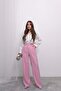 Relaxed Fit High Waist Flowy Double Leg Pants 4318- Pink - 3