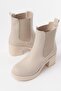 5109-3056 Beige Elastic Zippered Thick Heeled Daily Women's Boots - 5