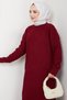 Corded Fabric Knitwear Dress Burgundy Hm2247 - 4