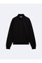 Long Sleeve Half Zip Basic Black Sweatshirt - 2