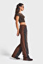 Women's Smoked Brown 2W5-87 Loose Fit Denim Velvet Fabric Patchwork Design Trousers - 2
