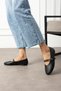 Masvi Women's Ballet Flats with Front Strap Buckle Knitted Woven Black Leather - 2