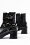 5109-3028 Black Zippered Heeled Daily Women's Boots with Buckle Accessories - 5