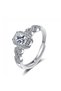 Silver ring plated with white gold and SW Square elements, adjustable