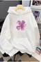 Flower Printed Kangaroo Pocket Hooded White Color Unisex Sweatshirt