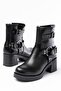 5109-3028 Black Zippered Heeled Daily Women's Boots with Buckle Accessories - 6