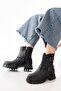 2051-2014 Black Buckle Flat Heeled Buckle Zippered Daily Women's Boots - 2