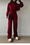 Finger-Looped High-Waist Knitwear Burgundy Set - 3
