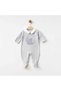 Girls and Boys Children's Gift Romper Gray Cotton Cute Bear Collar Detailed Long Sleeve Baby Romper - 4