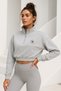 Women's Gray Half-Zip Elastic Waist Crop Sweatshirt