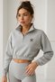 Women's Gray Half-Zip Elastic Waist Crop Sweatshirt - 2