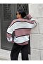 Women's Pink over Size Sweater with White Stripes in the Middle, Striped7889 - 2
