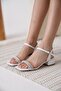 Laura Thick Heeled Stone Women's White Sandals