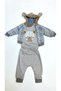 0-3 Months Baby Boy Furry Ears Bear Embroidered Cotton 3-Piece Set - 3
