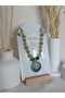 Blue Agate Natural Stone Pendant Polymer Clay Sun Van Gogh Women's Necklace - 4