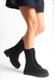 Black Leather Women's Boots Mia Lace-Up Internal Zipper Thick Soled Waterproof - 8