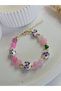 Pink Agate Natural Stone Purple Flowered Porcelain Beaded Green Heart Handmade Women's Bracelet - 6