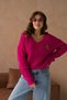 Oversized V-Neck Teddy Bear Print Knit Sweater AW25KZ0068 - 3
