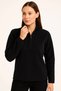 Women's Fleece Sweater Mock Neck Half Zipper Zipper Chest Pocketed Black Piped - Black - 3