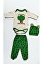 0-3. 3-6 Months Cute Frog Printed 100% Cotton Snap-Back Beret 3-Piece Set - 3