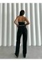 Black Women's High Waist Zippered Wideleg, Women's L Stretch Fabric Loose, Palazzo Jean, Black Denim Pants*1 - 3