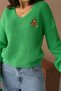Oversized V-Neck Teddy Bear Print Knit Sweater AW25KZ0068 - 4