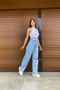 Women's Blue High Waist Zipper Wideleg Jeanwomen's L Stretch Fabric Loose Palazzo Snow Wash Jeans*1 - 4