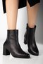 Black Genuine Zippered Pointed Toe Special Design Premium Women's Heeled Boots - 4