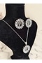 Zircon Stone Steel Tree of Life Necklace and Earring Set - 4