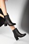Black Genuine Zippered Pointed Toe Special Design Premium Women's Heeled Boots - 2