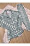 Çağla Green Plaid Patterned Long Sleeve Soft Feeling Pajama Set - 6