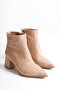 Women's Beige Cream Nude Zippered Heeled Crocodile Boots