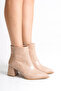 Women's Beige Cream Nude Zippered Heeled Crocodile Boots - 2