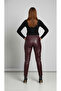 Women's Burgundy Faux Leather Trousers - 2