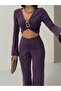 V-Neck Gold Accessory Belly-Baring Long Sleeve Top High Waist Gathered Trousers Wool Viscose Set