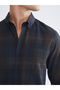 Navy Blue Regular Fit Long Sleeve Plaid Gabardine Men's Shirt - 3