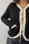 Women's Black Lace-Up Stylish Pocket Detail Elegant Knitwear Cardigan - 7