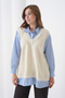 Women's Long Sleeve Shirt, Collar, Lined Knit Vest, Sporty Chic Shirt, Sweater - 3