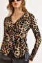 Women's Stone Leopard Accessory Detailed Double-Breasted Flexible Corded Fabric Blouse Blz-19003110 - 5