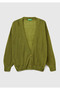 Women's khaki green alpaca and wool blend ribbed button cardigan - 2