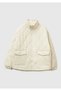 Women's Cream Zippered Pocket Mock Neck Quilted Coat - 2