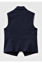 Women's Navy Blue Patterned Viscose Blended Buttoned Double-Breasted Vest - 4