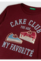 Girl's Burgundy Sequined Front Printed Ribbed Collar Long Sleeve T-Shirt - 3