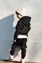 Black 3 Thread Ş Fleece-Lined K Hooded Tracksuit Set - 4