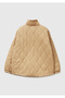 Women's light brown zippered pocket Mock Neck quilted jacket - 4