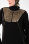 Women's Black, Zippered High Collar Gold Sequin Embroidered Stitching Detailed Hijab Tunic Dress _2287 - 4