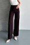 Women's New Season High-Waist Classic Dark Plum Fabric Pants