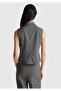 Women's khaki patterned viscose blend buttoned Double-Breasted vest - 3