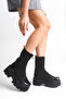 Kelivona Black Women's New Season Thick Sole Elastic Front Zipper Detailed Daily Comfortable Fit Stretch Boots - 6