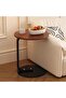 Small C-Shaped Wooden Side Table with Metal Frame, Walnut - 4